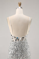 Load image into Gallery viewer, Sparkly Silver V-Neck Short Sequins Corset Mirror Homecoming Dress