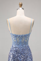 Load image into Gallery viewer, Sparkly Grey Blue Short Corset Tight Sequins Homecoming Dress with Slit