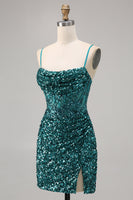 Load image into Gallery viewer, Sparkly Grey Blue Short Corset Tight Sequins Homecoming Dress with Slit