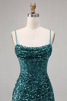 Load image into Gallery viewer, Sparkly Peacock Green Spaghetti Straps Sequins Short Homecoming Dress