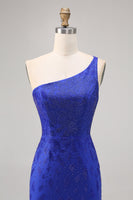 Load image into Gallery viewer, Sparkly Royal Blue Short One Shoulder Tight Homecoming Dress with Slit