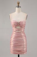 Load image into Gallery viewer, Spaghetti Straps Blush Short Metallic Cut Out Tight Homecoming Dress