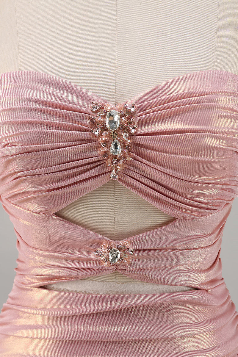 Load image into Gallery viewer, Spaghetti Straps Blush Short Metallic Cut Out Tight Homecoming Dress