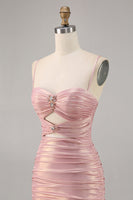Load image into Gallery viewer, Spaghetti Straps Blush Short Metallic Cut Out Tight Homecoming Dress