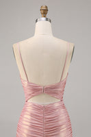 Load image into Gallery viewer, Spaghetti Straps Blush Short Metallic Cut Out Tight Homecoming Dress
