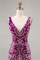 Load image into Gallery viewer, Sparkly Short Fuchsia V-Neck Tight Homecoming Dress with Beading