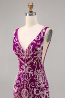 Load image into Gallery viewer, Sparkly Short Fuchsia V-Neck Tight Homecoming Dress with Beading