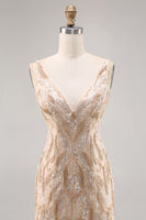 Load image into Gallery viewer, Sparkly V-Neck Champagne Short Sequin Tight Homecoming Dress
