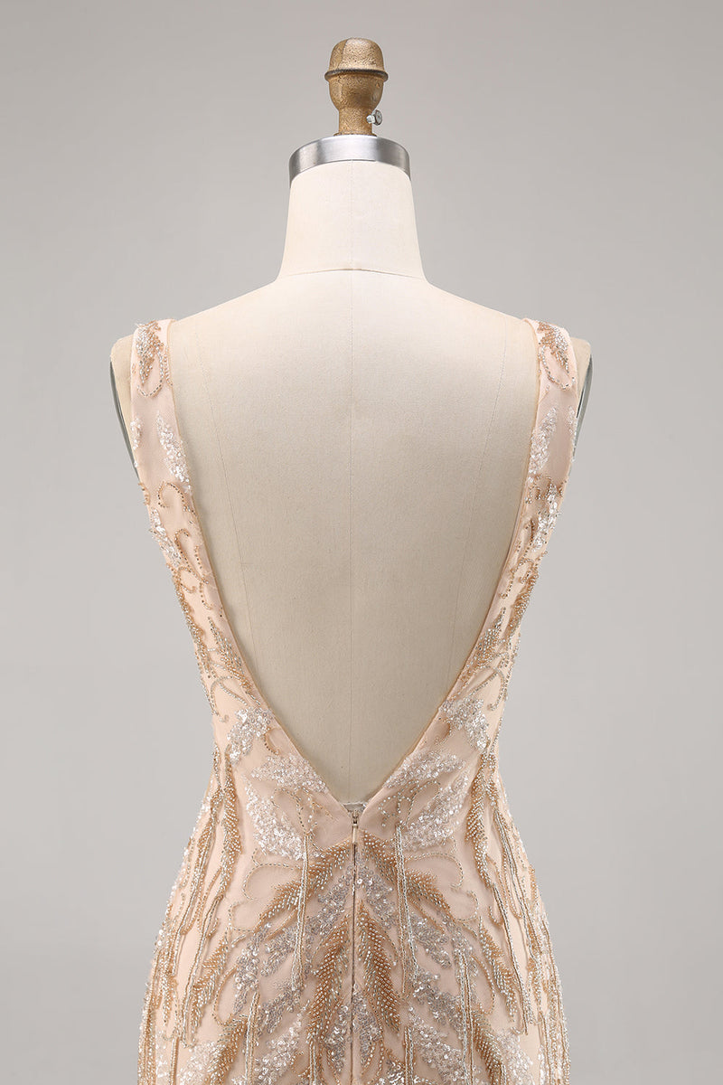 Load image into Gallery viewer, Sparkly V-Neck Champagne Short Sequin Tight Homecoming Dress