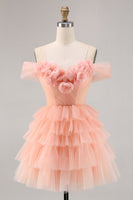 Load image into Gallery viewer, Blush A Line Short Cold Shoulder Tulle Homecoming Dress with Ruffles