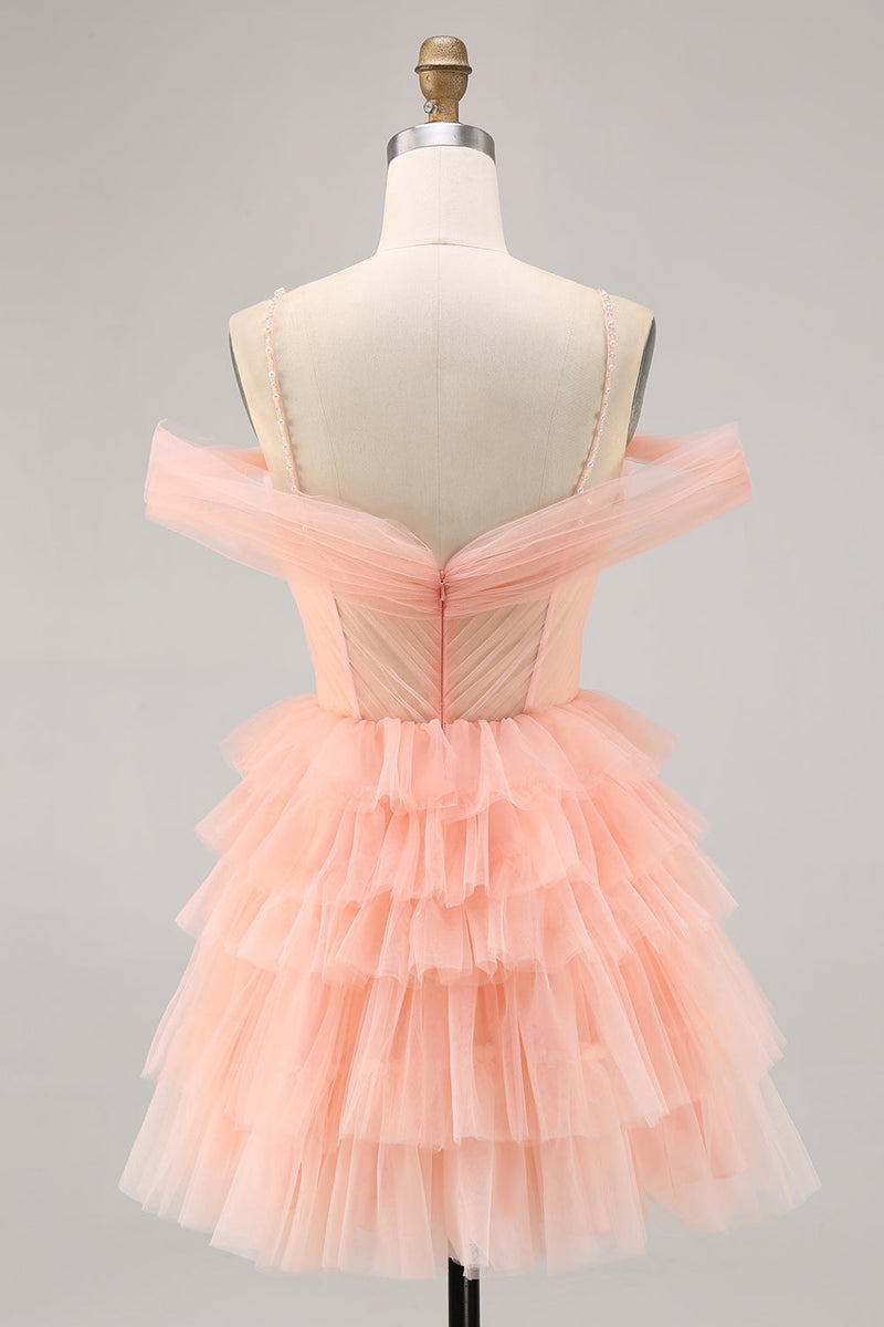 Load image into Gallery viewer, Blush A Line Short Cold Shoulder Tulle Homecoming Dress with Ruffles