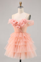 Load image into Gallery viewer, Blush A Line Short Cold Shoulder Tulle Homecoming Dress with Ruffles