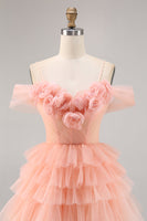 Load image into Gallery viewer, Blush A Line Short Cold Shoulder Tulle Homecoming Dress with Ruffles