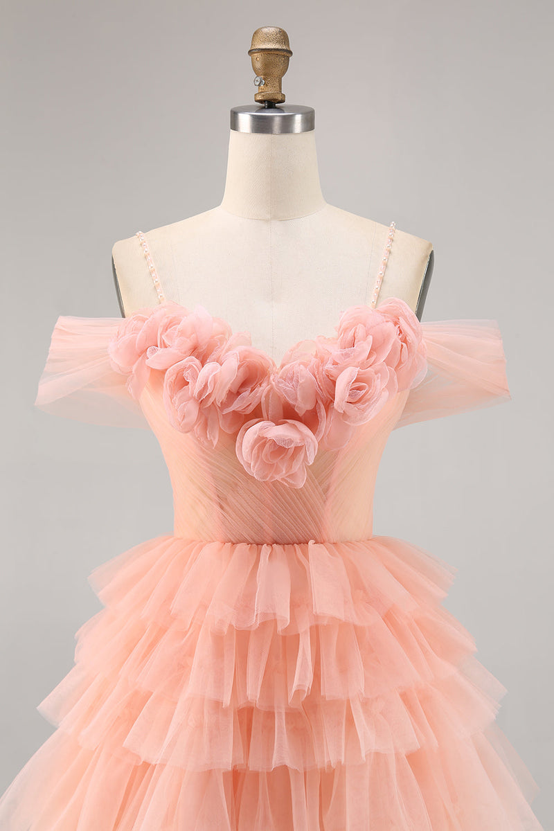 Load image into Gallery viewer, Blush A Line Short Cold Shoulder Tulle Homecoming Dress with Ruffles
