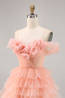 Load image into Gallery viewer, Blush A Line Short Cold Shoulder Tulle Homecoming Dress with Ruffles