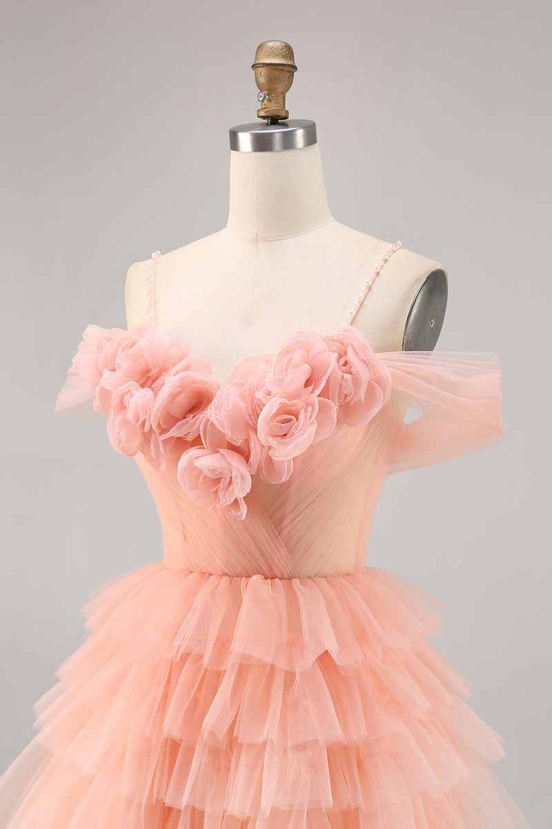 Load image into Gallery viewer, Blush A Line Short Cold Shoulder Tulle Homecoming Dress with Ruffles