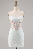 Load image into Gallery viewer, Sparky Short White Corset Floral Tight Homecoming Dress