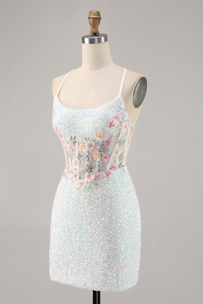 Load image into Gallery viewer, Sparky Short White Corset Floral Tight Homecoming Dress