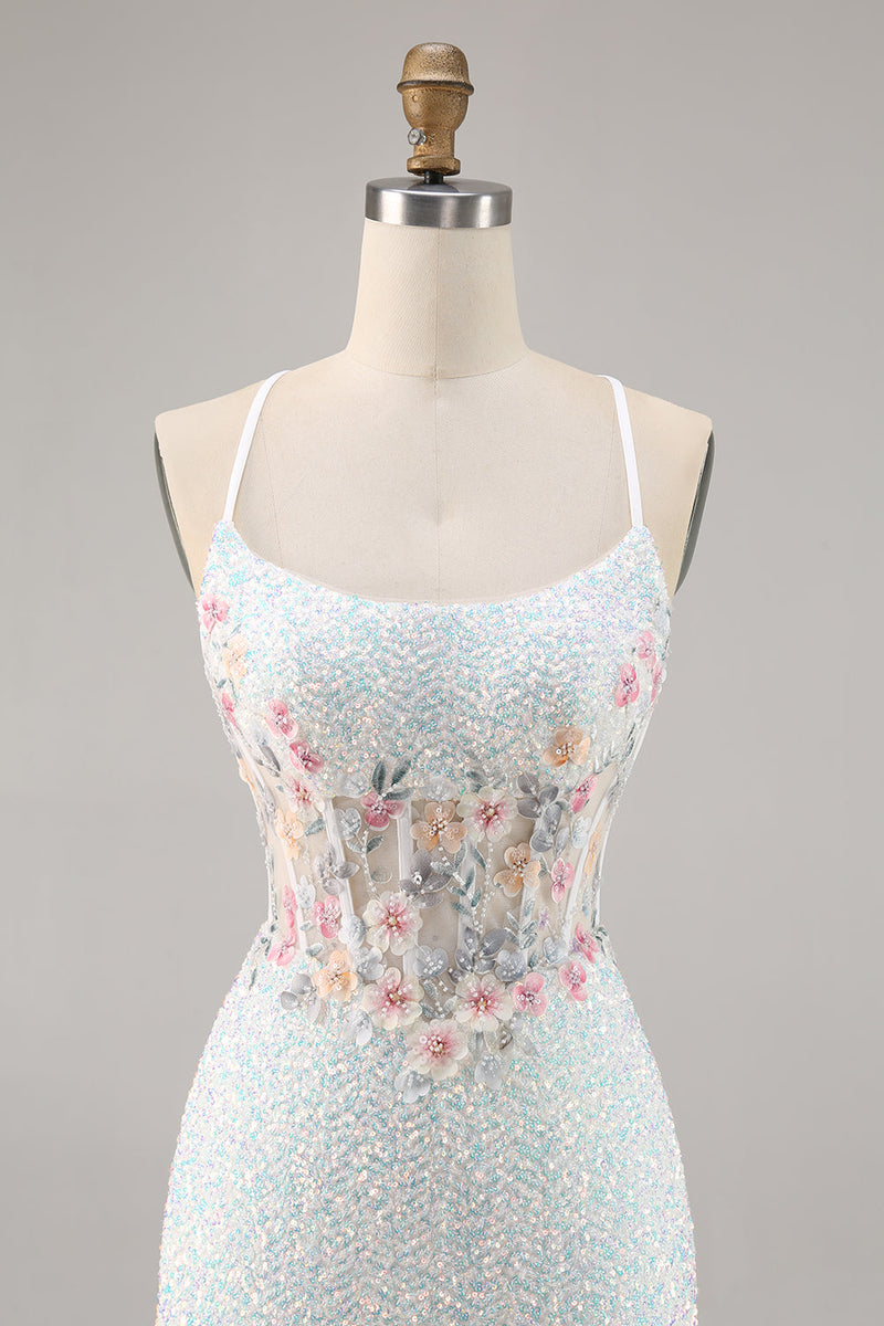 Load image into Gallery viewer, Sparky Short White Corset Floral Tight Homecoming Dress