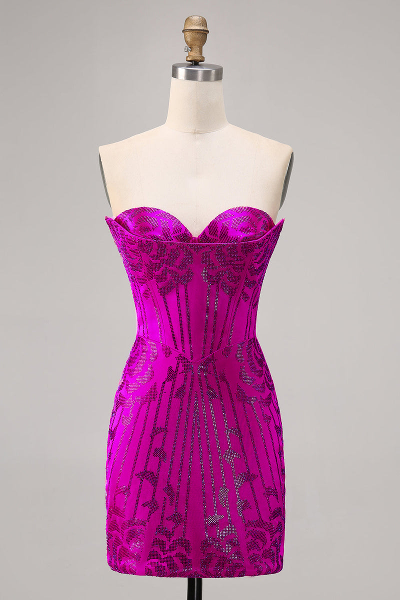 Load image into Gallery viewer, Sparkly Sweetheart Fuchsia Short Corset Tight Homecoming Dress