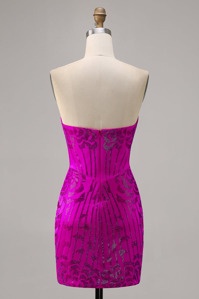 Load image into Gallery viewer, Sparkly Sweetheart Fuchsia Short Corset Tight Homecoming Dress