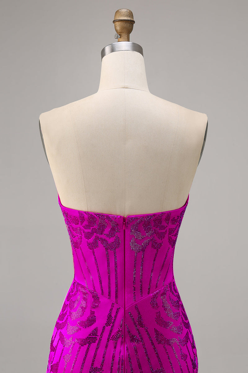 Load image into Gallery viewer, Sparkly Sweetheart Fuchsia Short Corset Tight Homecoming Dress