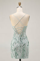Load image into Gallery viewer, Sparkly Green Spaghetti Straps Short Corset Homecoming Dress with Sequins