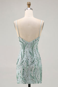 Sparkly Green Beaded Tight Short Homecoming Dress with Sequins