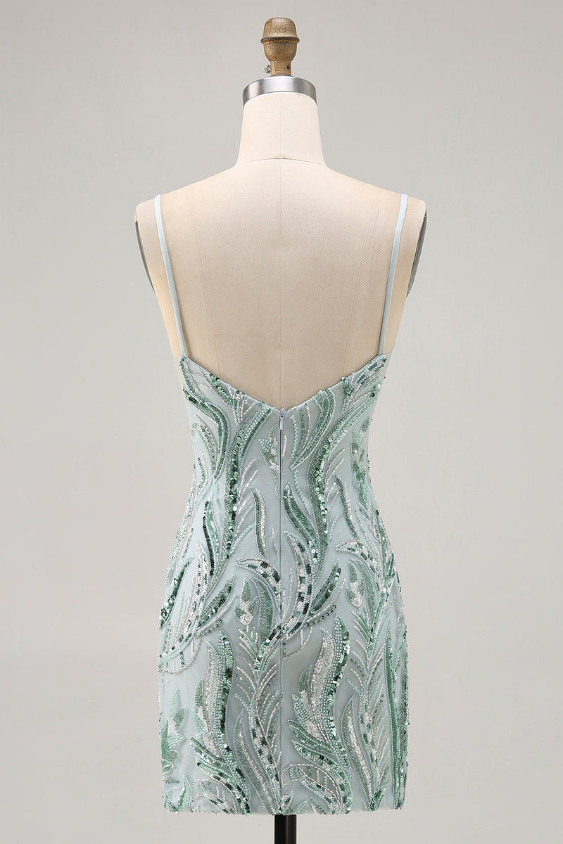 Load image into Gallery viewer, Sparkly Green Beaded Tight Short Homecoming Dress with Sequins