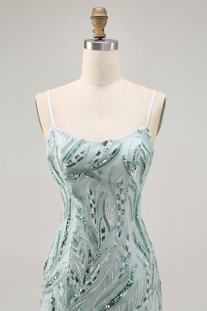 Load image into Gallery viewer, Sparkly Green Beaded Tight Short Homecoming Dress with Sequins