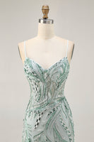 Load image into Gallery viewer, Sparkly Green Spaghetti Straps Short Corset Homecoming Dress with Sequins