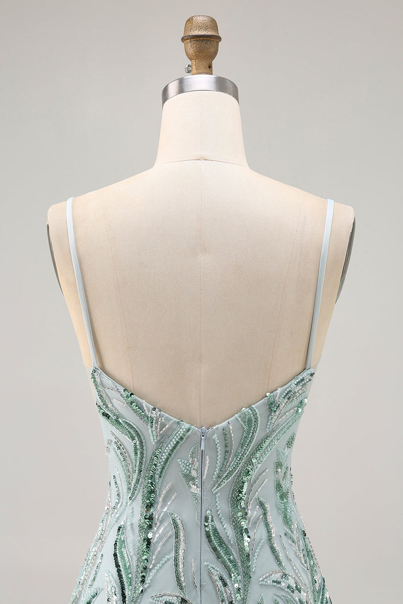 Load image into Gallery viewer, Sparkly Green Beaded Tight Short Homecoming Dress with Sequins