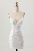 Load image into Gallery viewer, Sparkly White Sequins Tight Spaghetti Straps Short Homecoming Dress
