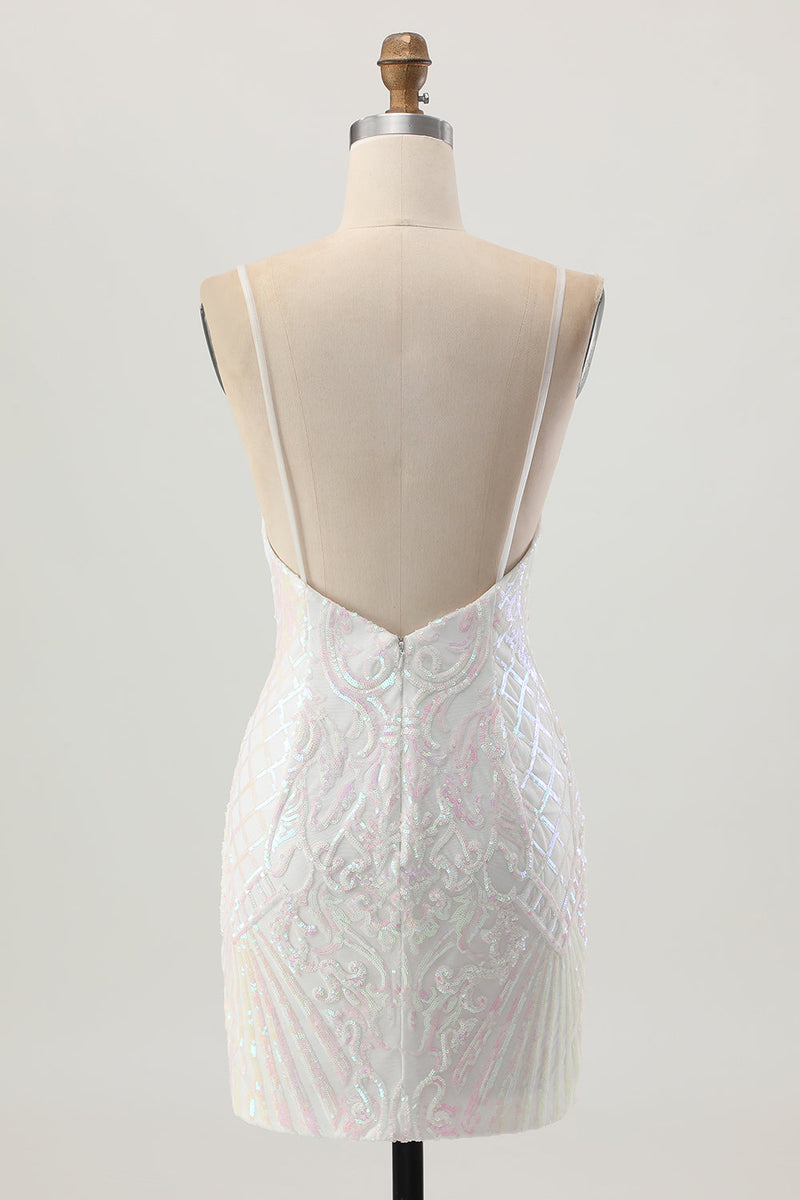 Load image into Gallery viewer, Sparkly White Sequins Tight Spaghetti Straps Short Homecoming Dress