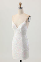 Load image into Gallery viewer, Sparkly White Sequins Tight Spaghetti Straps Short Homecoming Dress