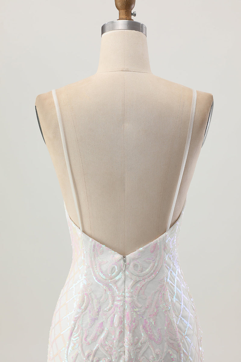 Load image into Gallery viewer, Sparkly White Sequins Tight Spaghetti Straps Short Homecoming Dress