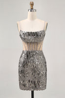 Load image into Gallery viewer, Sparkly Steel Grey Sequin Corset Short Tight Homecoming Dress