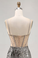Load image into Gallery viewer, Sparkly Steel Grey Sequin Corset Short Tight Homecoming Dress