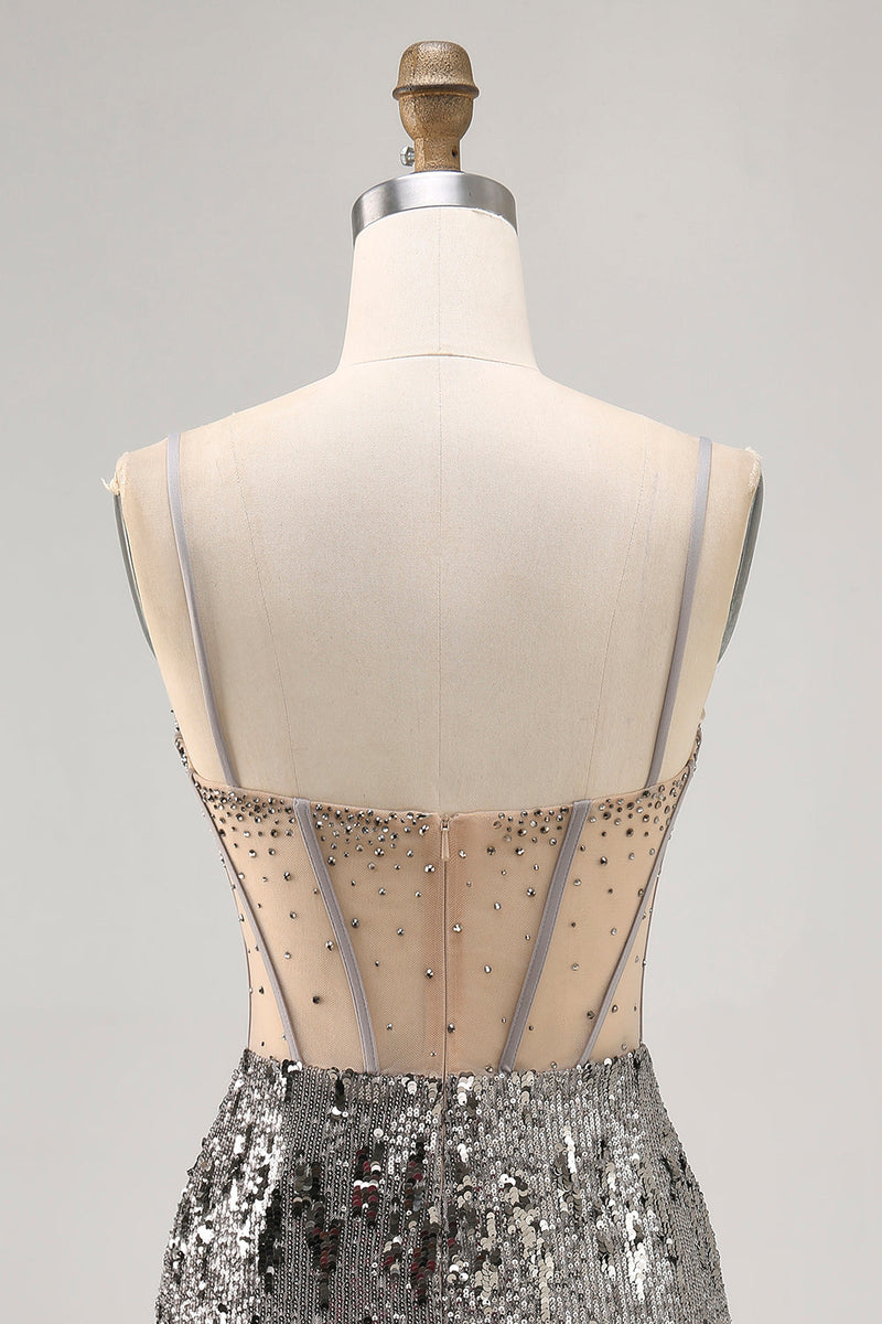 Load image into Gallery viewer, Sparkly Steel Grey Sequin Corset Short Tight Homecoming Dress
