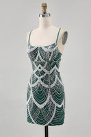 Load image into Gallery viewer, Sparkly Dark Green Tight Short Homecoming Dress with Beading