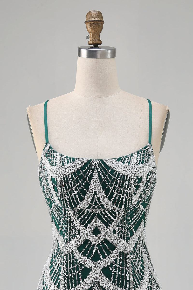 Load image into Gallery viewer, Sparkly Dark Green Tight Short Homecoming Dress with Beading