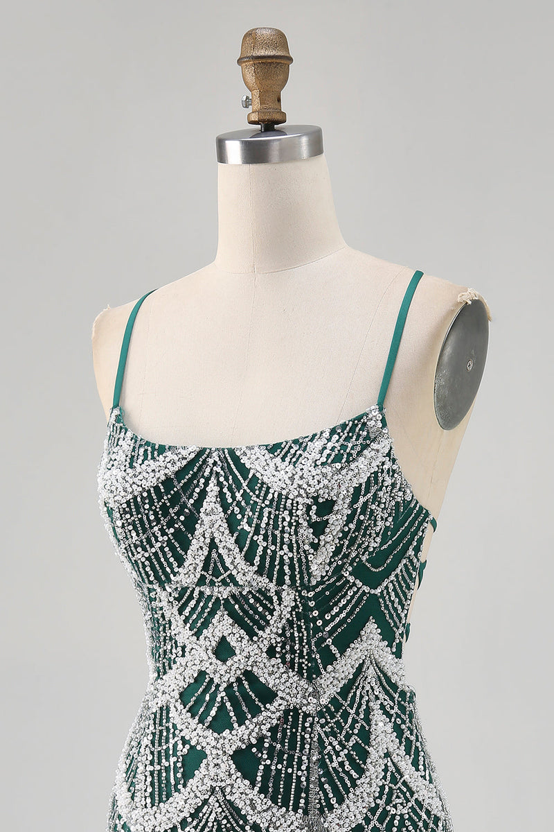 Load image into Gallery viewer, Sparkly Dark Green Tight Short Homecoming Dress with Beading