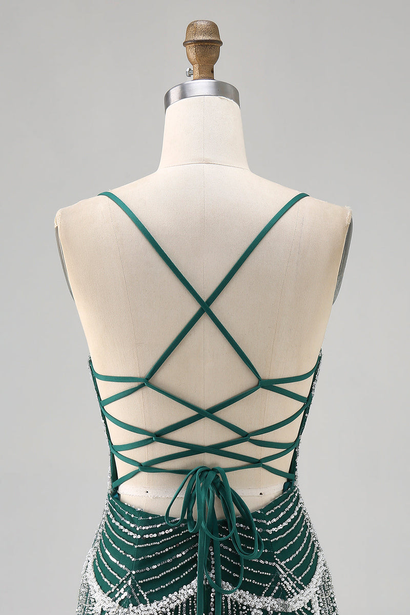 Load image into Gallery viewer, Sparkly Dark Green Tight Short Homecoming Dress with Beading