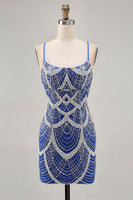 Load image into Gallery viewer, Sparkly Royal Blue Short Tight Homecoming Dress with Beading