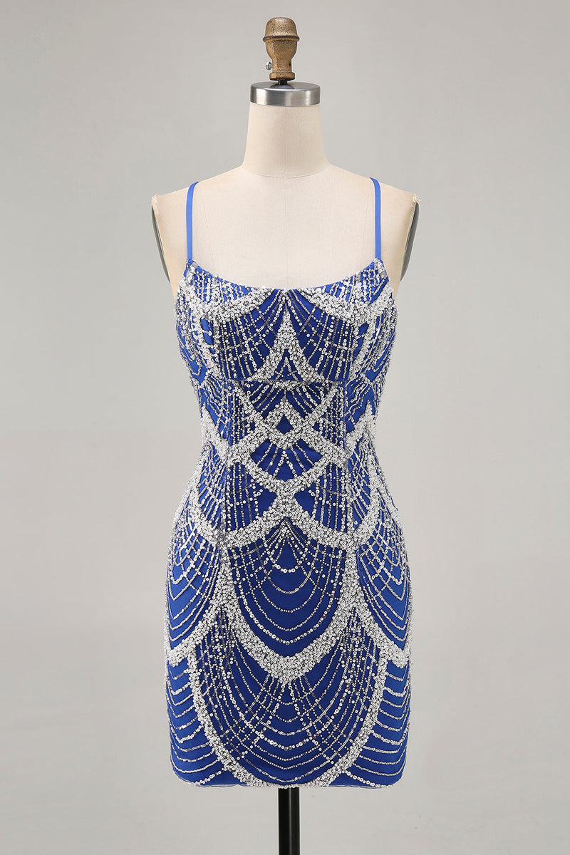 Load image into Gallery viewer, Sparkly Royal Blue Short Tight Homecoming Dress with Beading