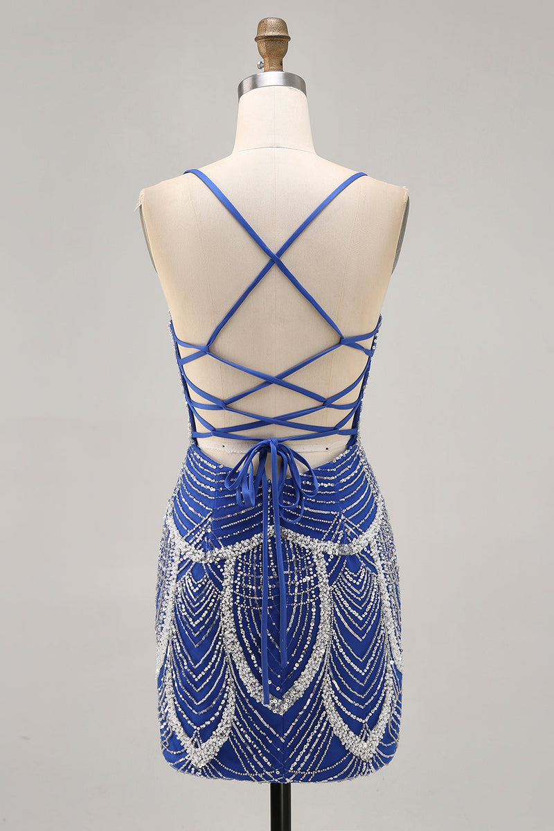 Load image into Gallery viewer, Sparkly Royal Blue Short Tight Homecoming Dress with Beading
