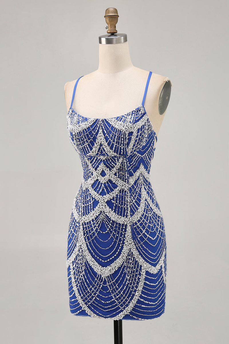 Load image into Gallery viewer, Sparkly Royal Blue Short Tight Homecoming Dress with Beading