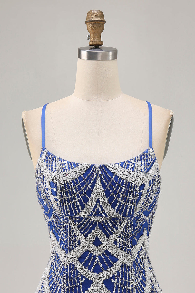 Load image into Gallery viewer, Sparkly Royal Blue Short Tight Homecoming Dress with Beading