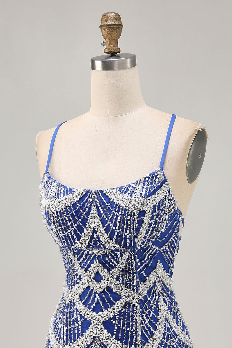 Load image into Gallery viewer, Sparkly Royal Blue Short Tight Homecoming Dress with Beading