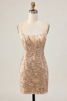Load image into Gallery viewer, Sparkly Champagne Floral Short Tight Homecoming Dress with Beading